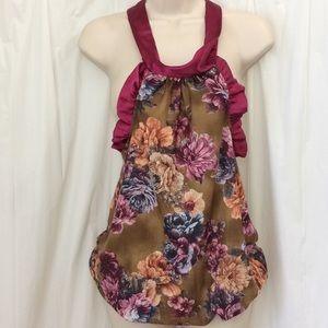 Charlotte Russe Size S Flowered Blouse Tie Neck